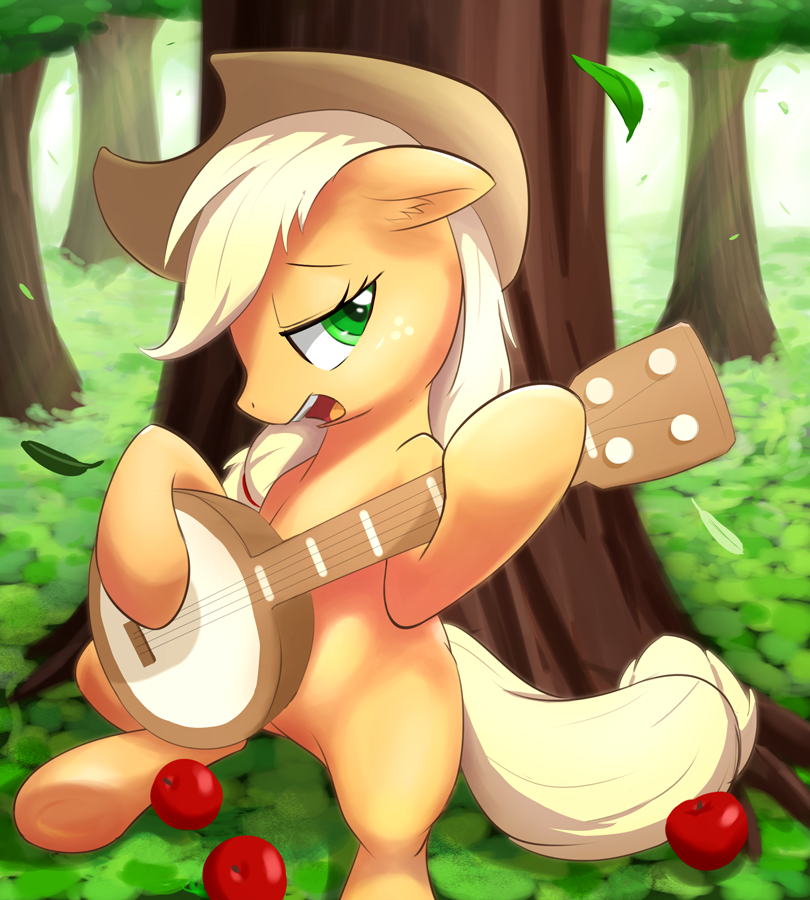 applejack playing her banjo by aymint-d7