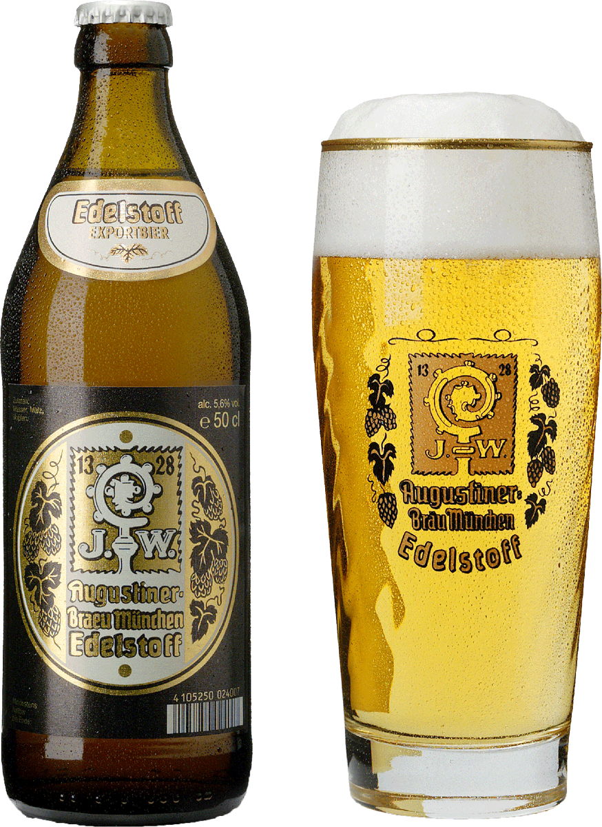 Augustiner Edelstoff Glas und Flasche 0.