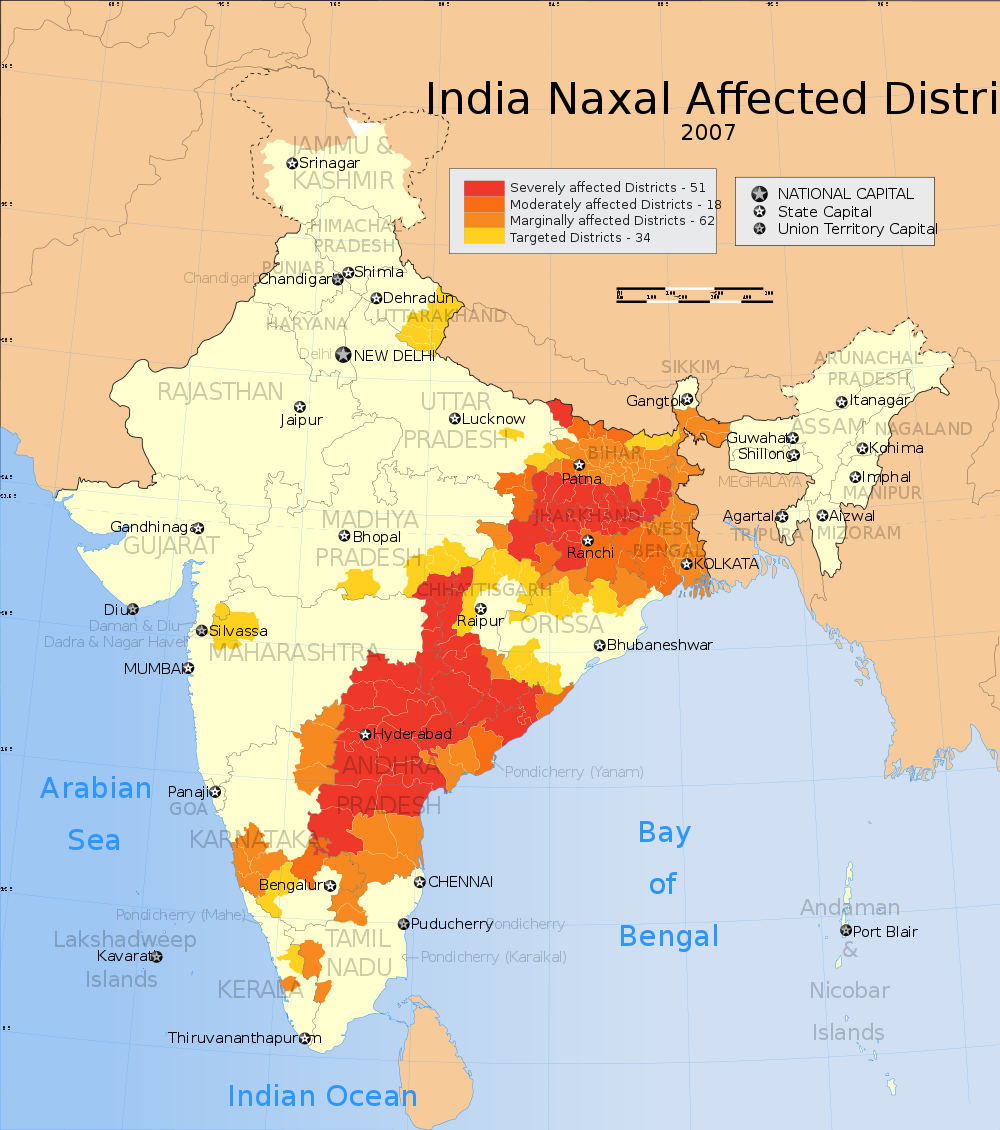 1000px India Naxal affected districts ma