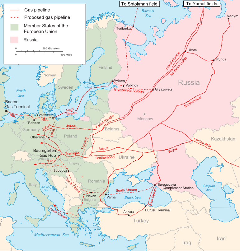 Major russian gas pipelines to europe