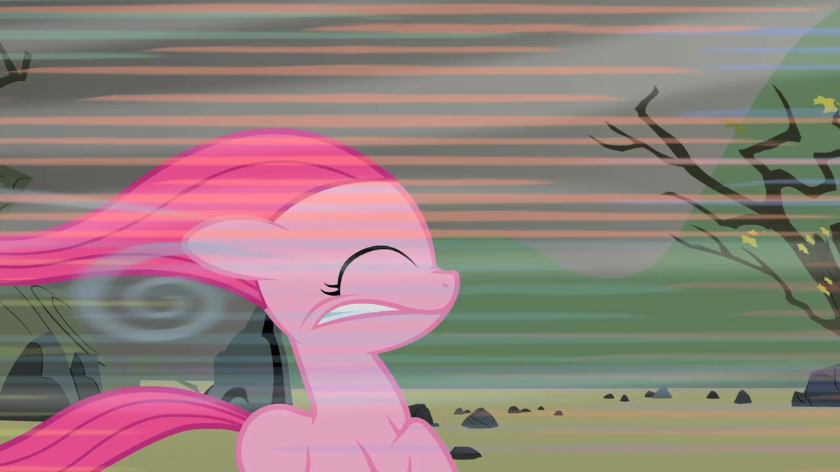 Filly Pinkie Pie blown back by wind S01E