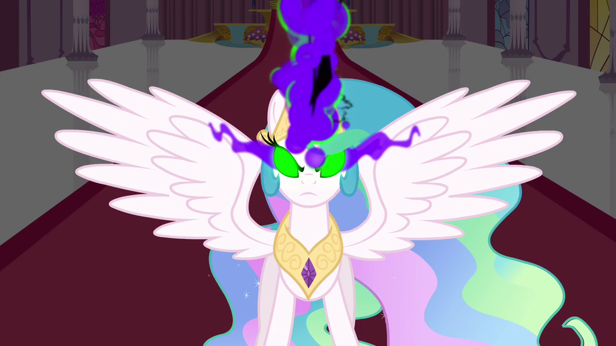 Celestia with King Sombra-like eyes S3E0