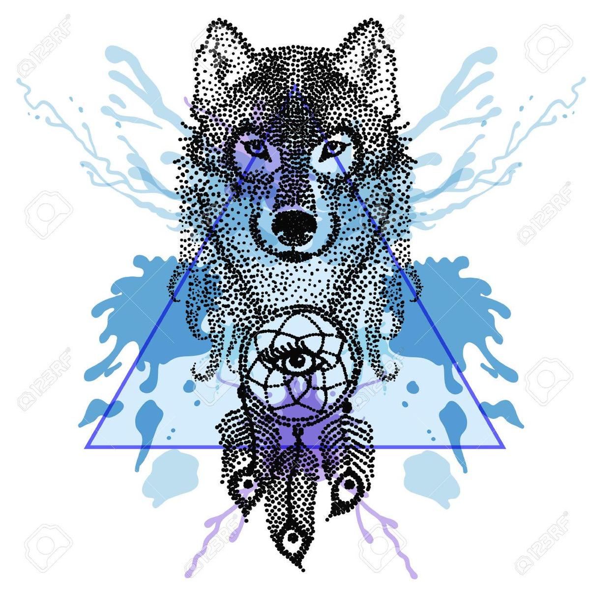 51549729-Dotwork-Tatoo-stilisierte-Wolf-
