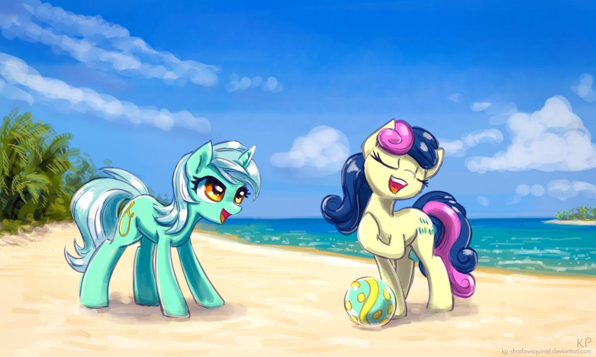 lyra and bon bon at the beach by kp shad
