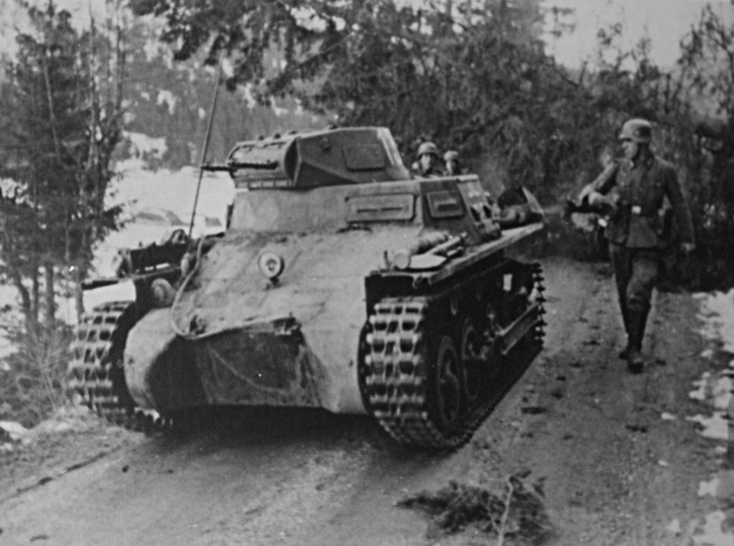 A german PzKpfw I passing a norwegian ro