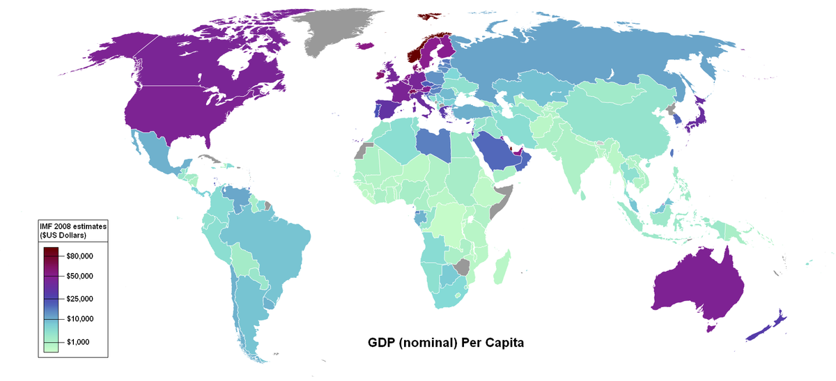 GDP nominal per capita world map IMF 200