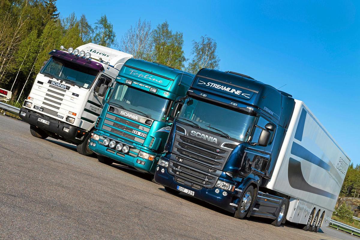 Drei-Generationen-Scania-Lkw-Streamline-