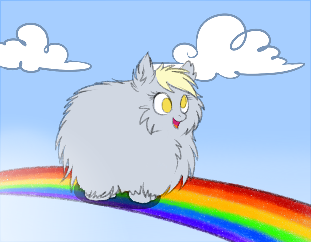 grey fluffy derpy dancing on rainbows an