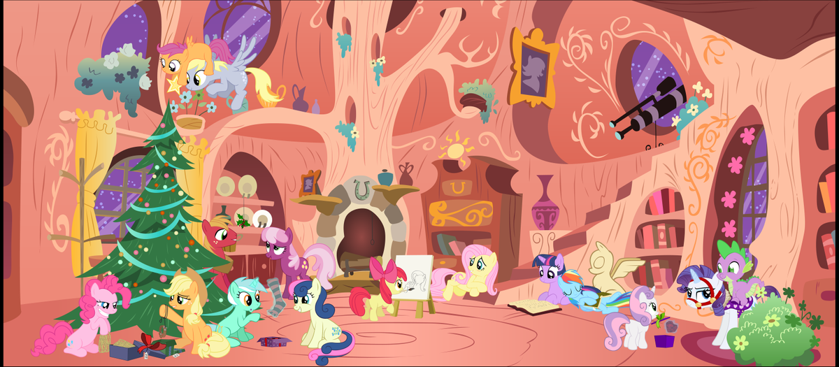 mlp christmas scene   vector by stinkehu