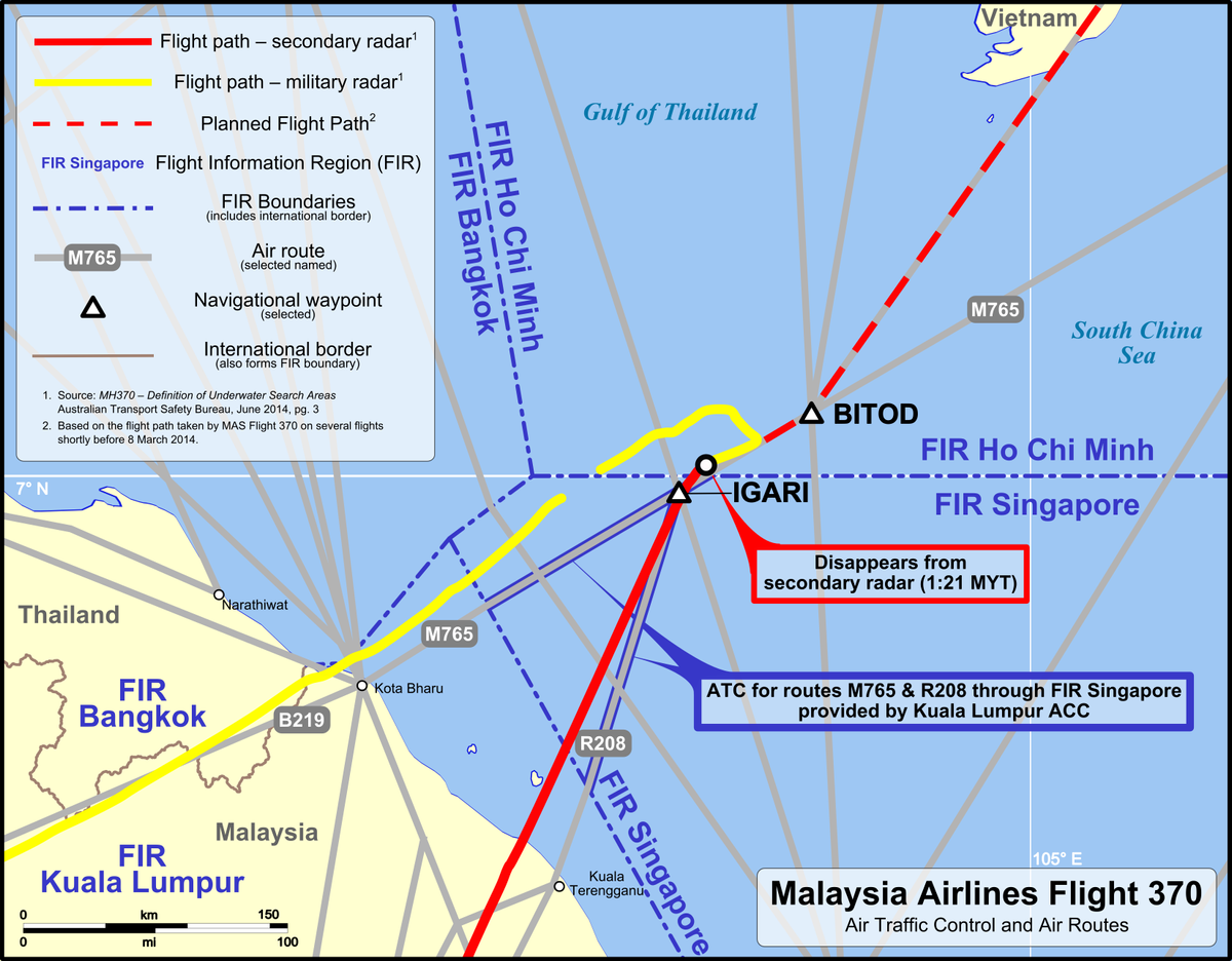 MH370 ATC and air routes map