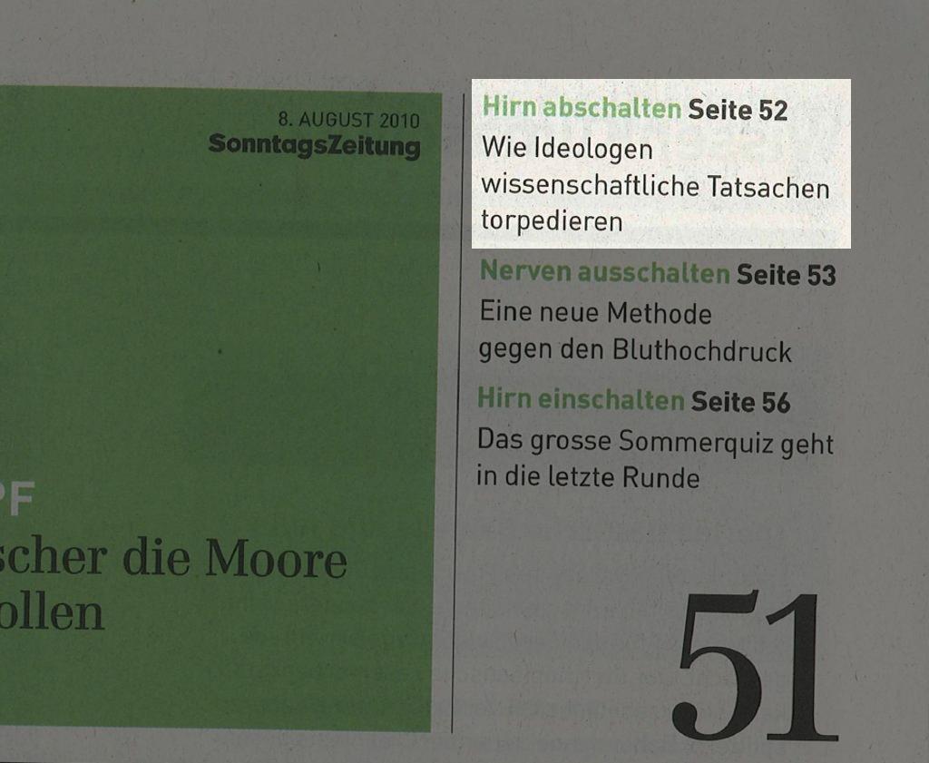 sonntagszeitung 8.8.2010 titelseite wiss