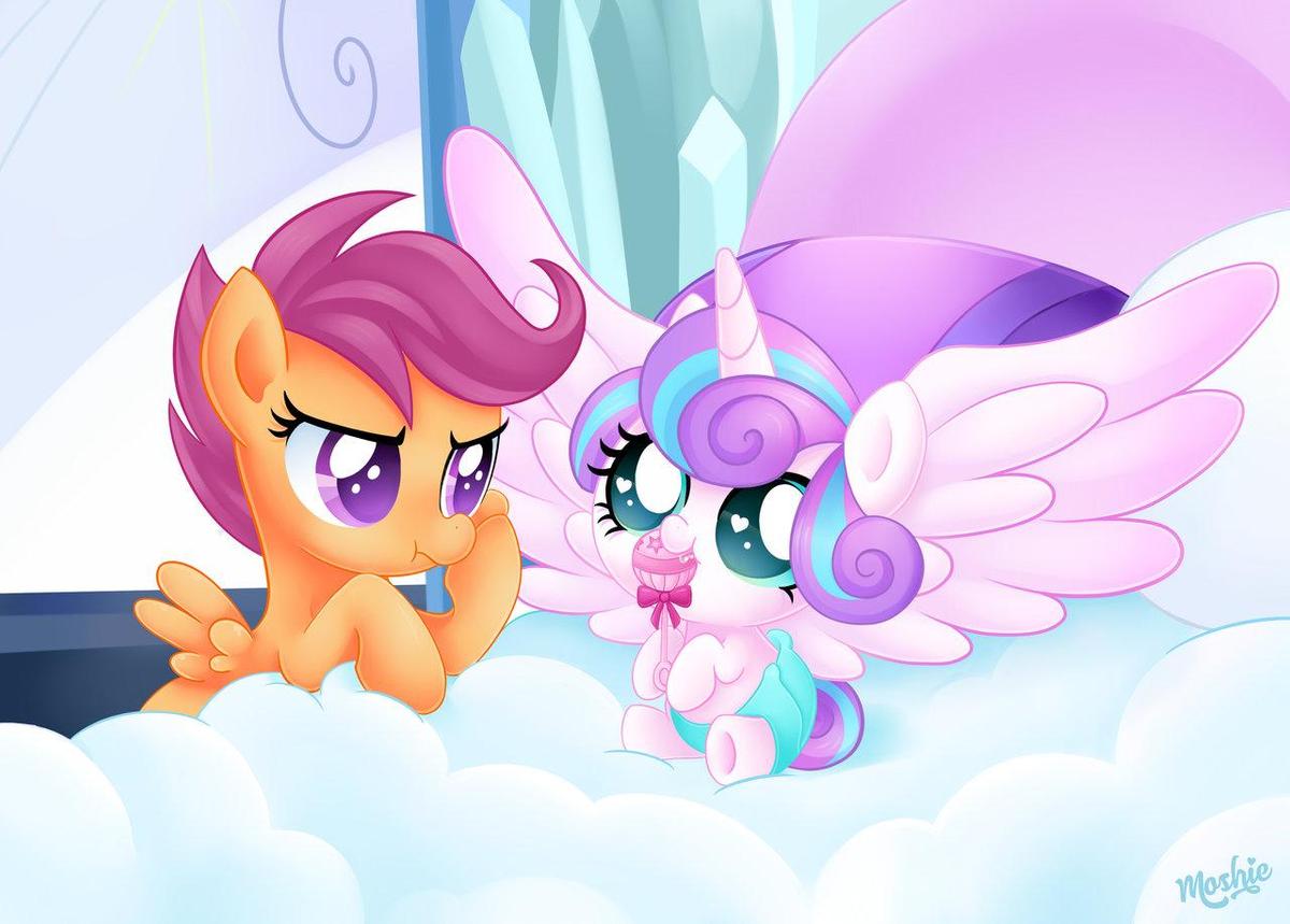 princess flurry heart and scootaloo by i