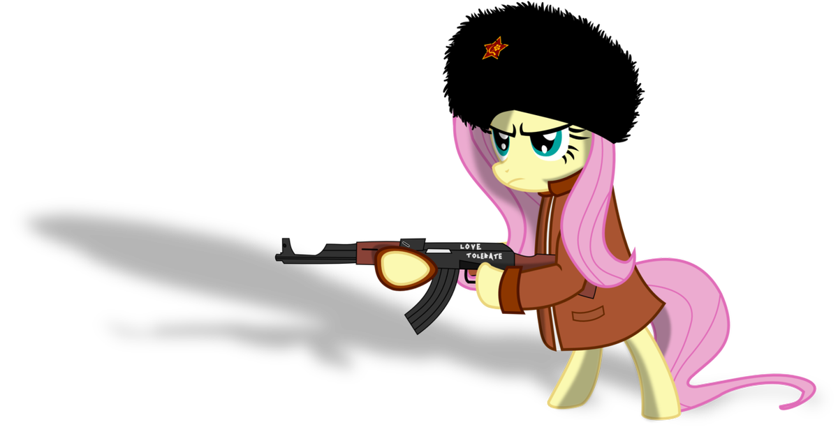 fluttershy holding ak 47 by albert238391