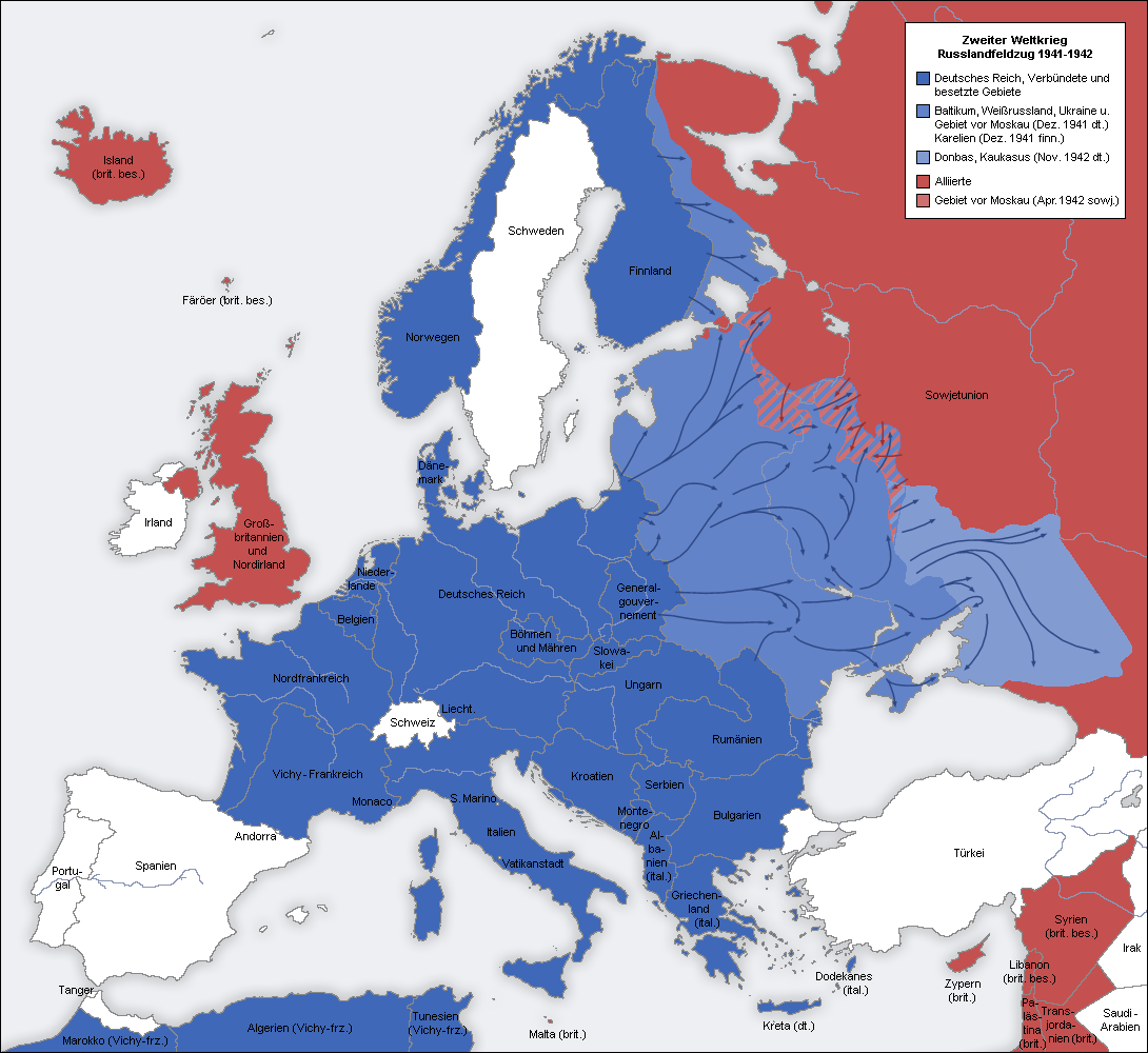 Second world war europe 1941-1942 map de