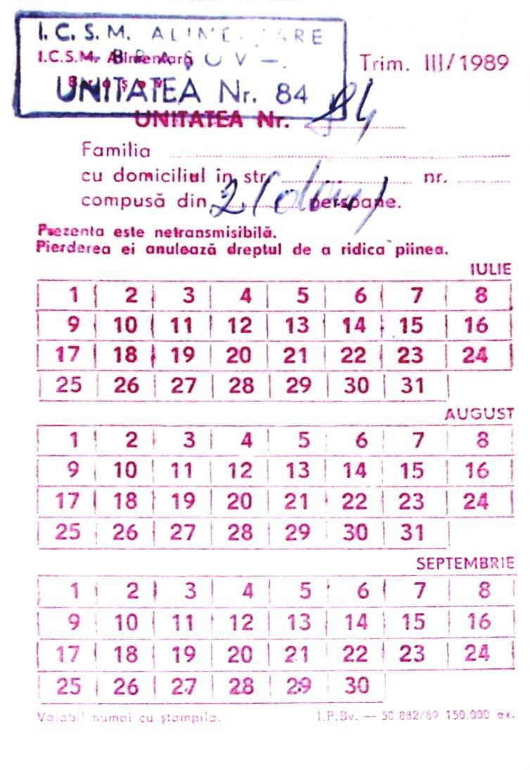 Romanian ration-card for bread2C 1989