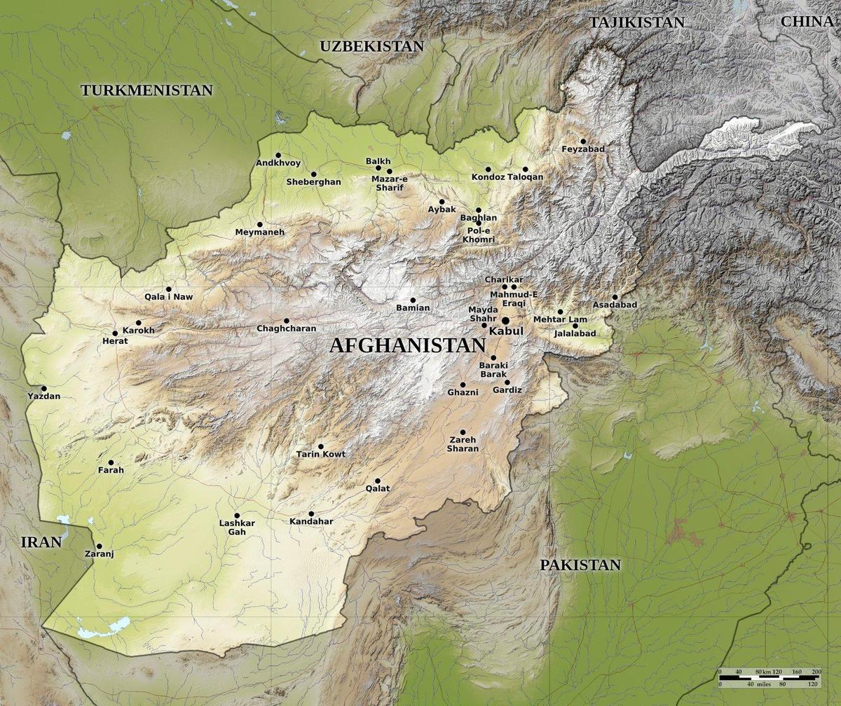 relief map of afghanistan