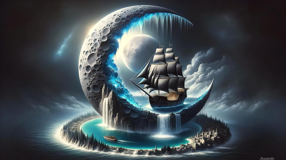A fantastic Crescent Moon with Sailing S