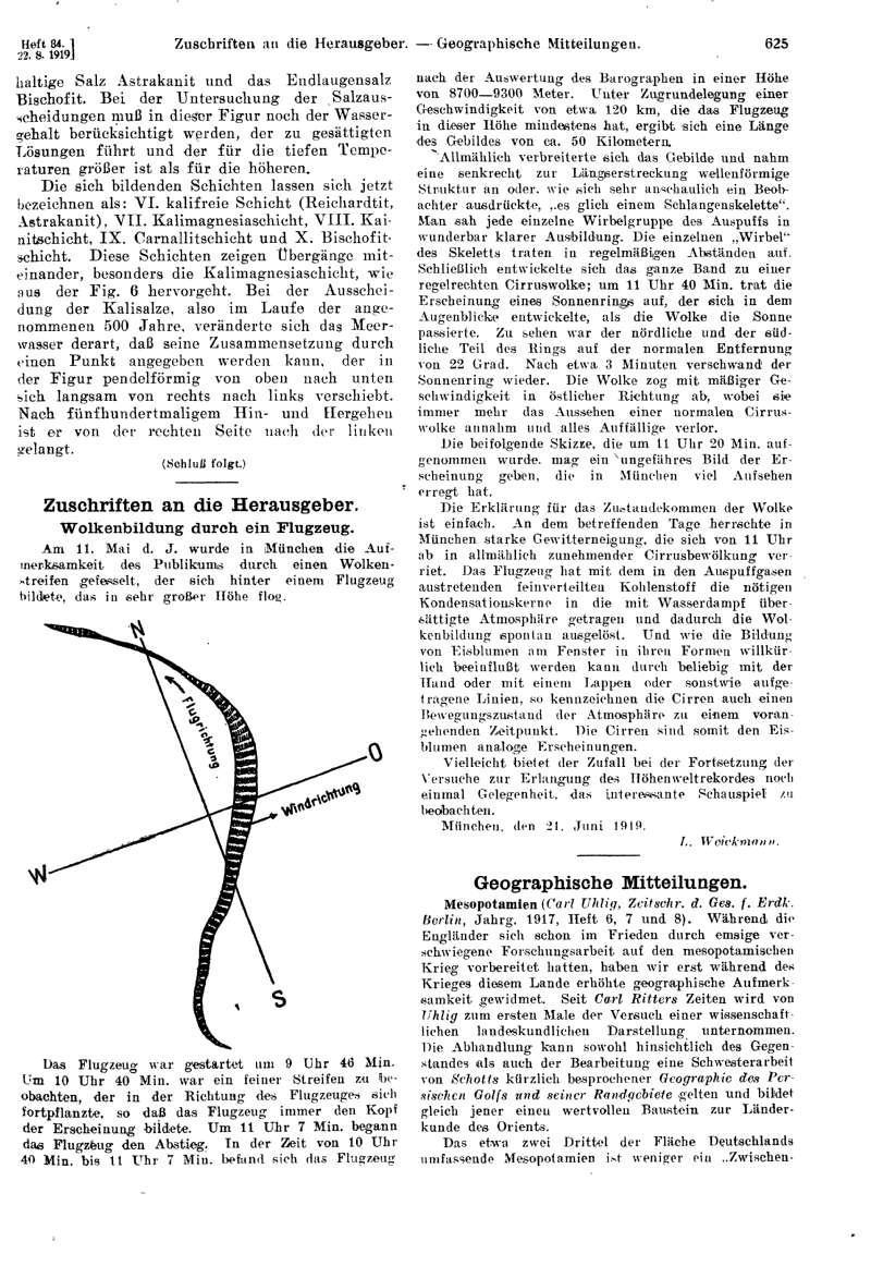 Wolkenbildung durch ein Flugzeug 1919