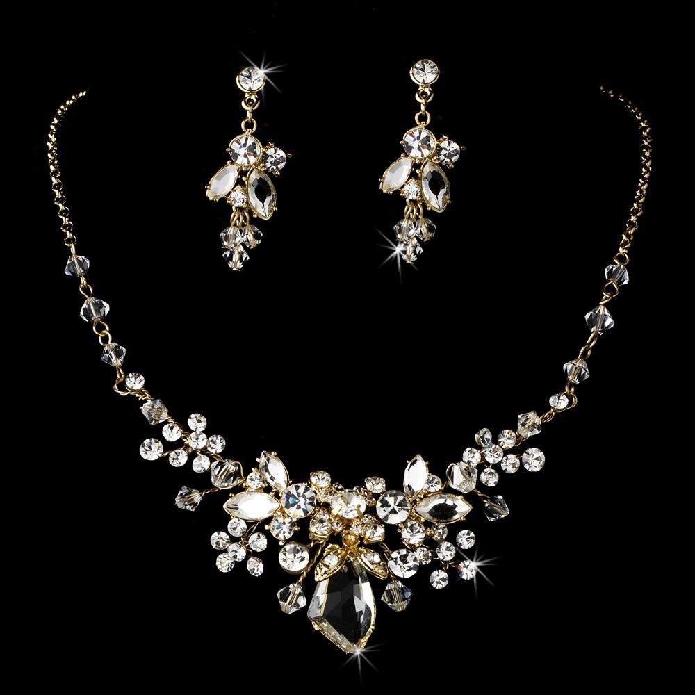 gold swarovski bridal jewelry set wf8237