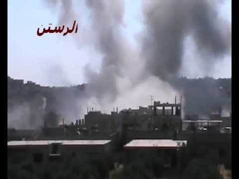 Youtube: الرستن 25-7-2012 الله أكبر صاروخ الميغ وهو يفجر المدينة