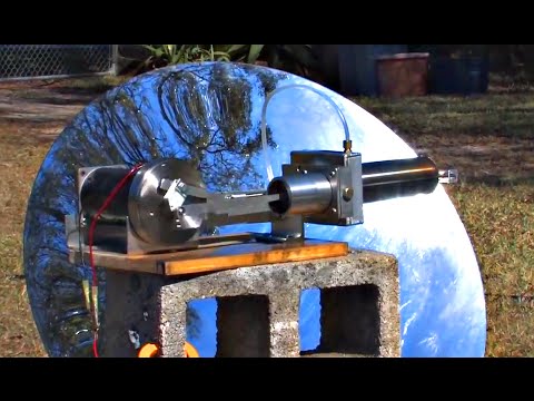 Youtube: Large Stirling Engine Water Cooled Parabolic Mirror Solar Power Electric Generator