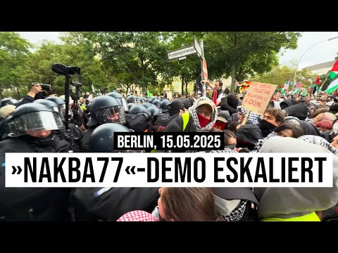 Youtube: 15.05.2025 #Berlin Polizei beendet #Nakba77-Demo wegen Straftaten: schwer verletzter Polizist #b1505