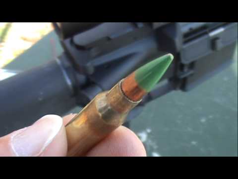Youtube: 5.56 mm 62 gr NATO "Green Tip" vs. 1/4" Welding Steel