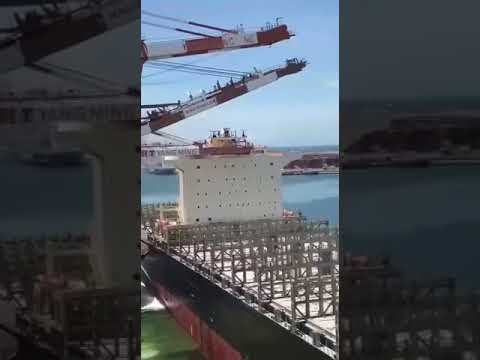 Youtube: OOCL container ship contacted 2 cranes wreaking havoc Jun 3 2021