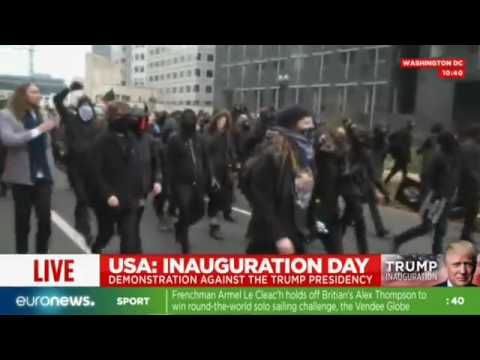 Youtube: Live footage - Violent protests erupt in Washington ahead of Donald Trump's inauguration