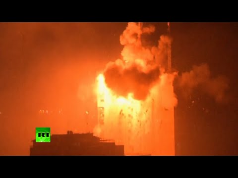 Youtube: Gaza Bombing: Massive explosion as Israeli strikes hit media building