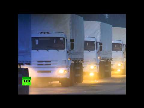 Youtube: RAW: 280 trucks with Russian humanitarian aid depart to E. Ukraine