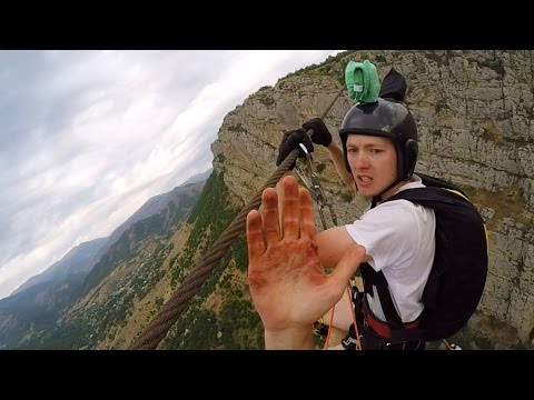Youtube: Friday Freakout: Super Sketchy Zipline BASE Jump, Almost Loses Fingers!
