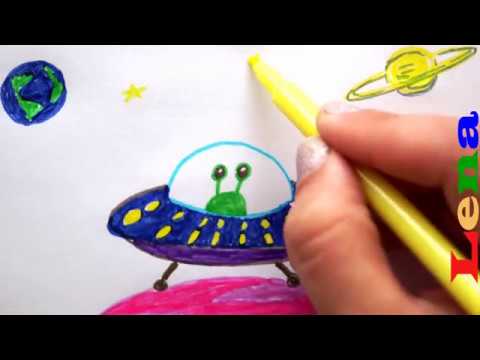 Youtube: Alien mit Raumschiff malen  👽 Planet malen 🛸 How to draw an alien spaceship  рисуем НЛО