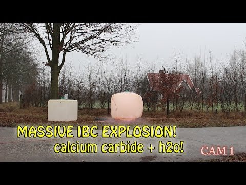 Youtube: V1.0 Huge explosion! h2o & CaC2 in a 1000L IBC container! Carbid tank explosie :-)