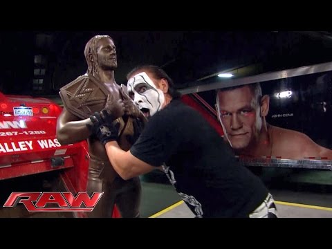 Youtube: Sting destroys Seth Rollins statue: Raw, September 7, 2015
