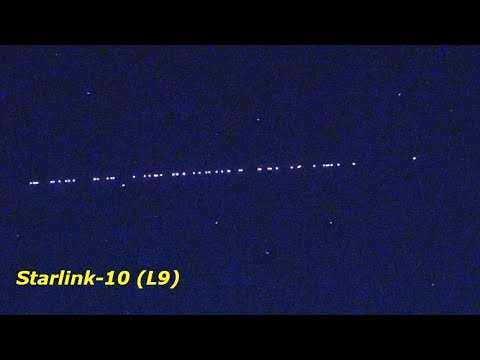Youtube: SpaceX  Starlink 9 (10) Satellites Train seen from Earth - 20 hours after launch. 08.08.2020