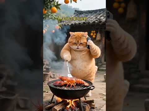 Youtube: Fat Orange Cat and Shrimp Friend #cat #aicat #fatcat #orangecat #cat2025 #animals