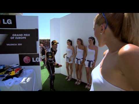 Youtube: Mark Webber playing jokes with pit girls in Valencia