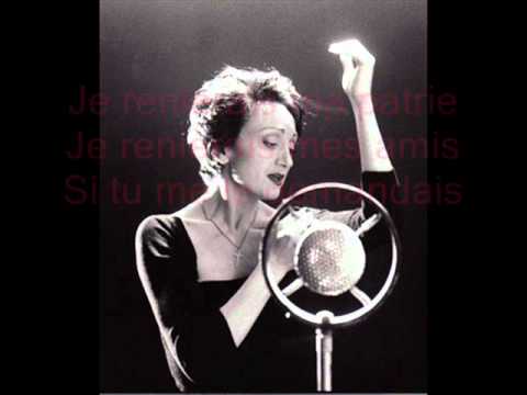 Youtube: Edith Piaf - L'hymne à l'amour + Paroles