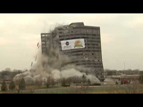 Youtube: Seventeen 17 floor story building demolition Detroit house explosion