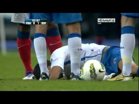 Youtube: Florent Malouda (France) vs Mensur Mujdža (Bosnia-H) 100% red card, but referee?