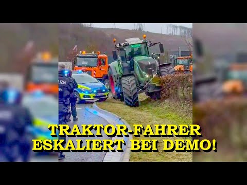 Youtube: +++ TRAKTOR-DEMO ESKALIERT +++ LANDWIRT WILL VOR POLIZEI FLÜCHTEN | SPEKTAKULÄRES POLIZEI-MANÖVER