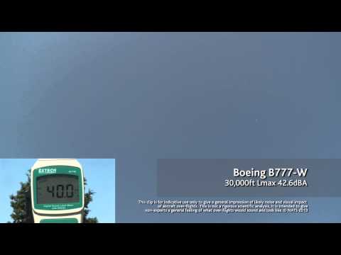 Youtube: Boeing B777-W at 30,000ft 42.6 dBA