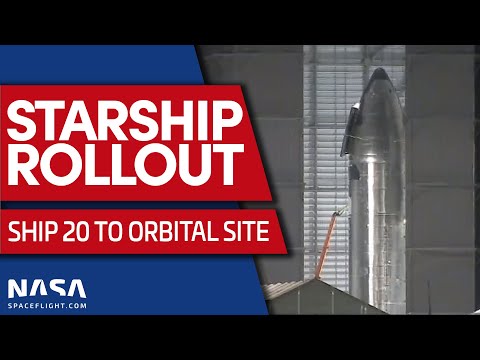 Youtube: Starship Rollout as Ship 20 Heads to the Pad for Stacking on Booster 4