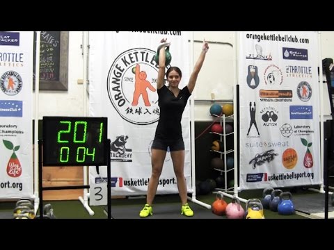 Youtube: Kesenia Dedykhina - 201 reps in snatch with the 22 kg kettlebell in 10 minutes (2014)