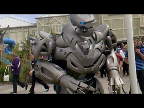 Youtube: Titan the Robot punches drunk guy. Butlins Bognor 2010.