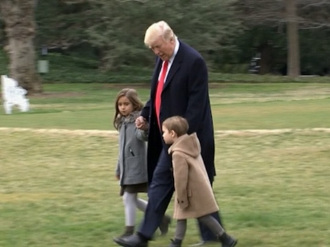 Youtube: Raw: Trump Departs White House with Grandkids