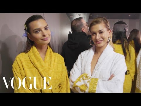 Youtube: Hailey Baldwin, Gigi Hadid & Emily Ratajkowski Backstage at Versace’s Show | Vogue