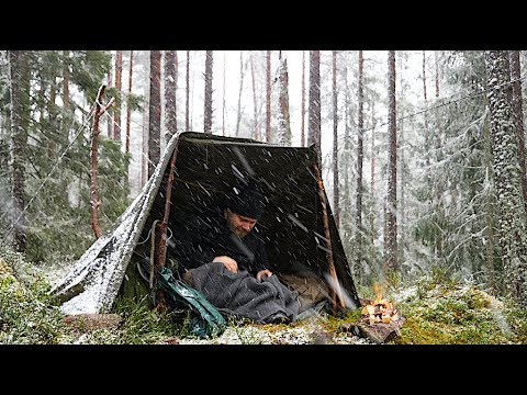 Youtube: Bushcraft Winter Overnight - Canvas Poncho Shelter In Windy Snowy Conditions