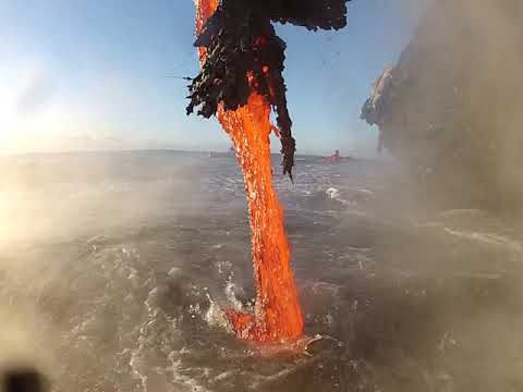 Youtube: Amazing up close footage of Lava entering the ocean.